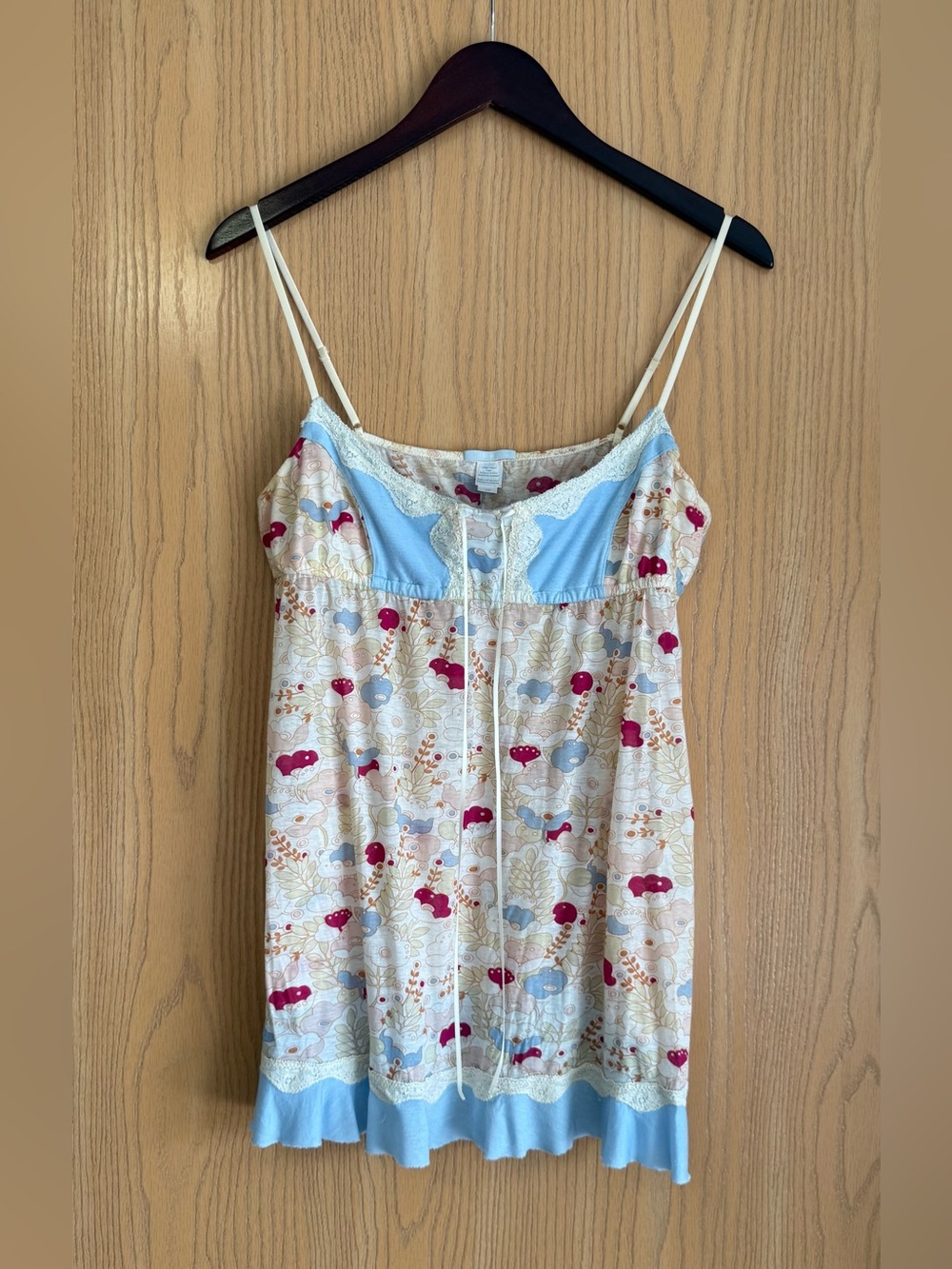 Eberjey | Women’s Large | Blue Tan Floral Camisole Top Lace V Neck Tank